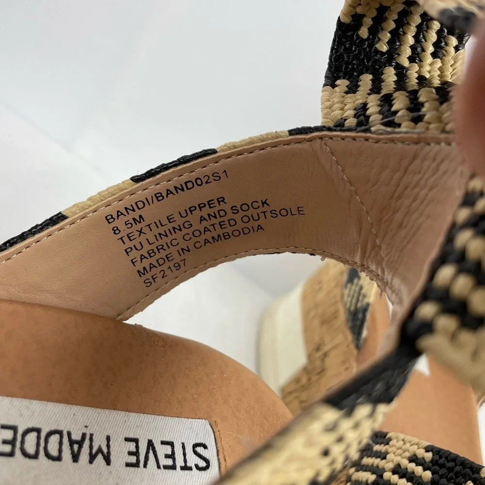 Steve Madden Black/Tan Wedge Sandals 8.5
